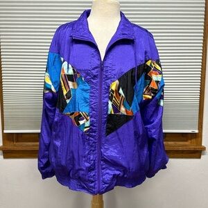 Bocoo Vintage 80’s Purple Patchwork Nylon Zip Up Windbreaker Jacket Coat
